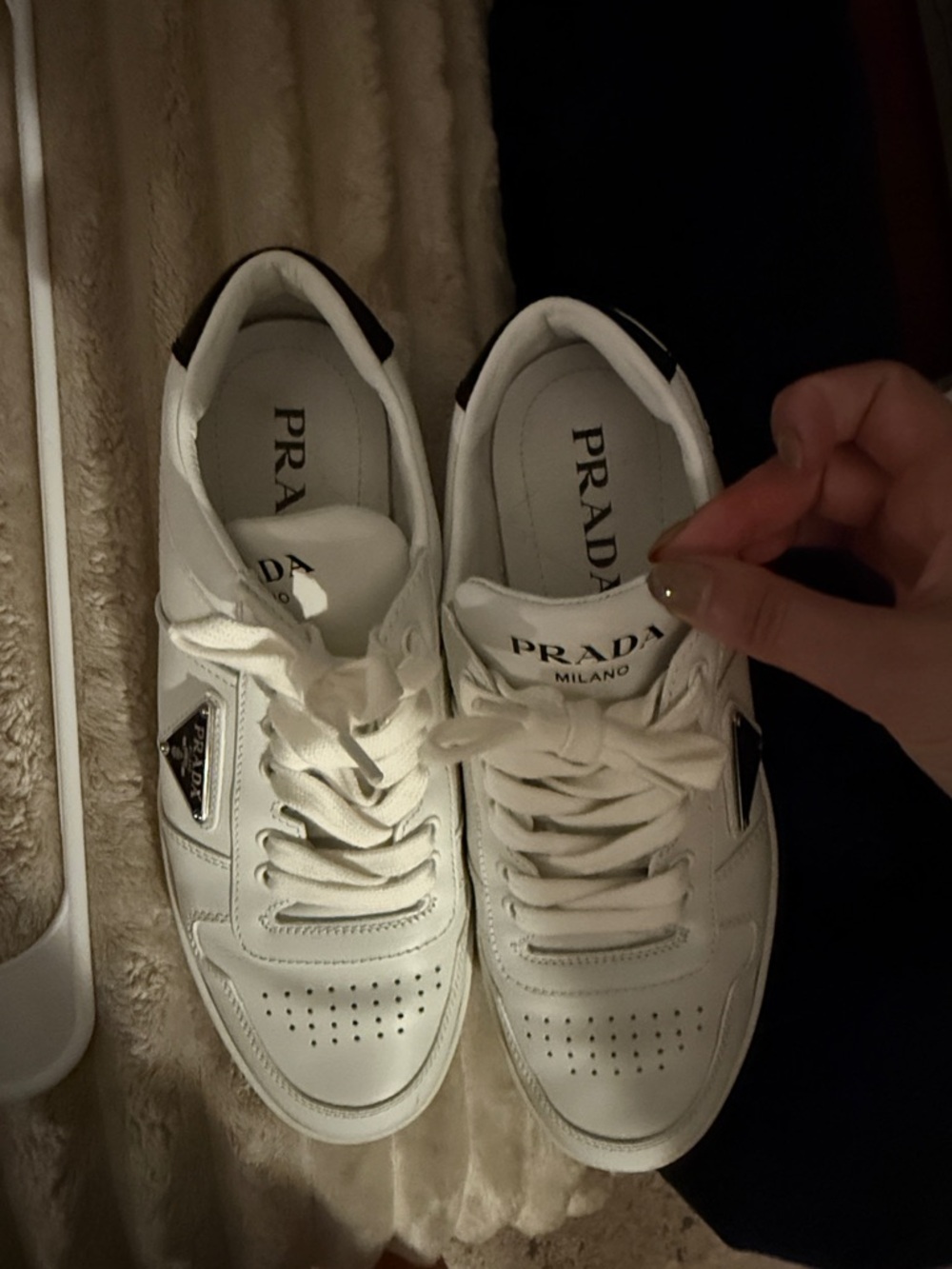 Prada Downtown White Leather Low-Top Sneakers - Picture 2 of 6